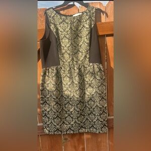 ANN TAYLOR LOFT Black and Gold Patterned Dress size 14